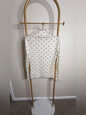 Cream Polka Dot Mock Neck Long Sleeve Top